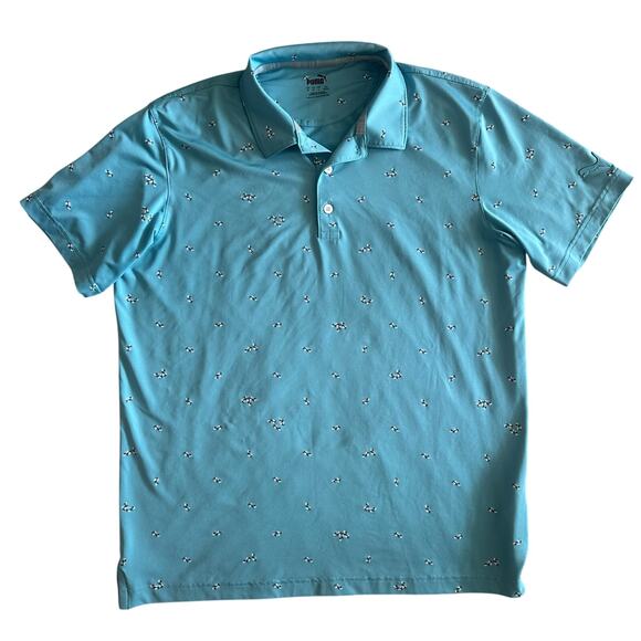 Puma Blue/Printed, Short Sleeve Golf Polo- M - Picture 1 of 10